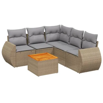 Salon de jardin avec coussins 6 pcs beige résine tressée 2