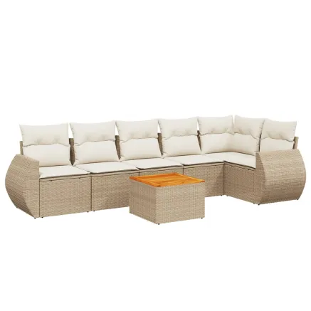 Salon de jardin avec coussins 7 pcs beige résine tressée 2