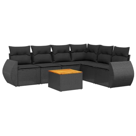 Salon de jardin 7 pcs avec coussins noir résine tressée 2