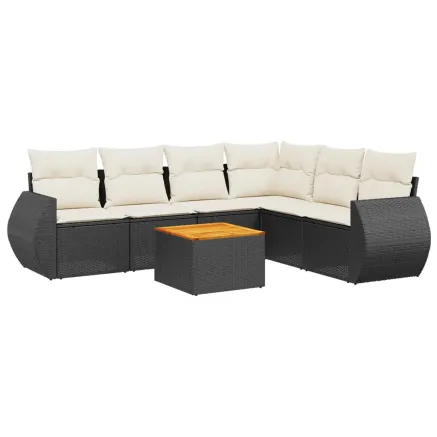 Salon de jardin 7 pcs avec coussins noir résine tressée 2