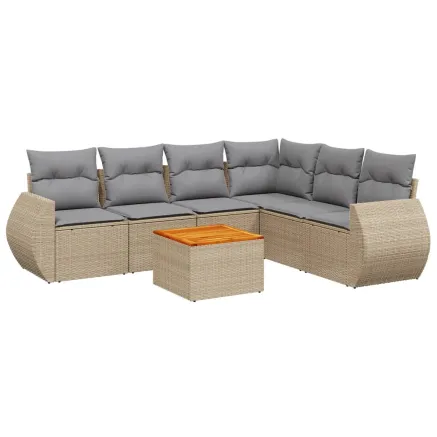 Salon de jardin avec coussins 7 pcs beige résine tressée 2
