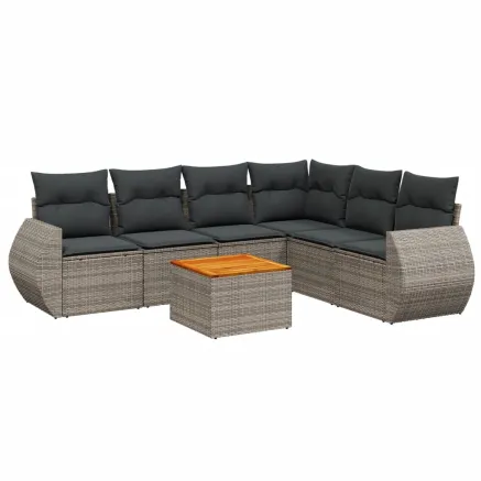 Salon de jardin avec coussins 7 pcs gris résine tressée 2