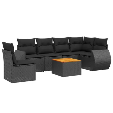 Salon de jardin 7 pcs avec coussins noir résine tressée 2