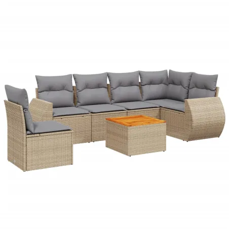 Salon de jardin avec coussins 7 pcs beige résine tressée