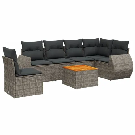 Salon de jardin avec coussins 7 pcs gris résine tressée 2