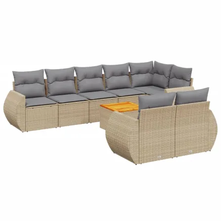 Salon de jardin avec coussins 9 pcs beige résine tressée 2