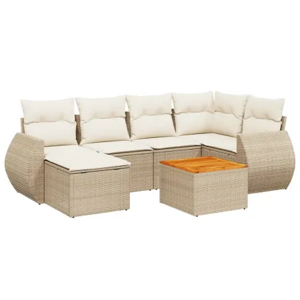 Salon de jardin avec coussins 7 pcs beige résine tressée 2