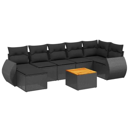 Salon de jardin 8 pcs avec coussins noir résine tressée 2
