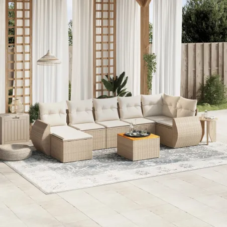 Salon de jardin avec coussins 8 pcs beige résine tressée