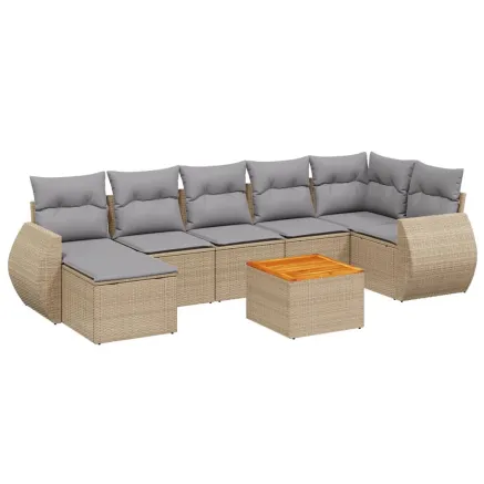 Salon de jardin avec coussins 8 pcs beige résine tressée 2