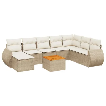 Salon de jardin avec coussins 9 pcs beige résine tressée 2