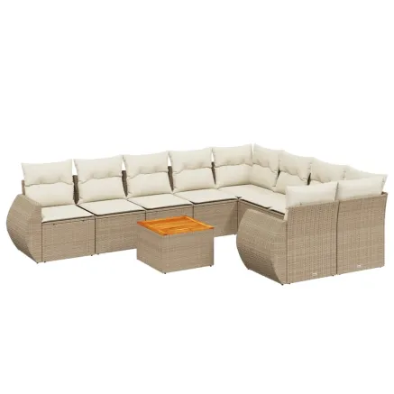 Salon de jardin avec coussins 10 pcs beige résine tressée 2