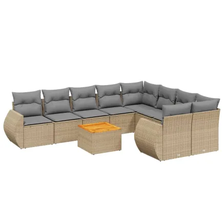 Salon de jardin avec coussins 10 pcs beige résine tressée 2