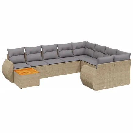 Salon de jardin avec coussins 10 pcs beige résine tressée 2