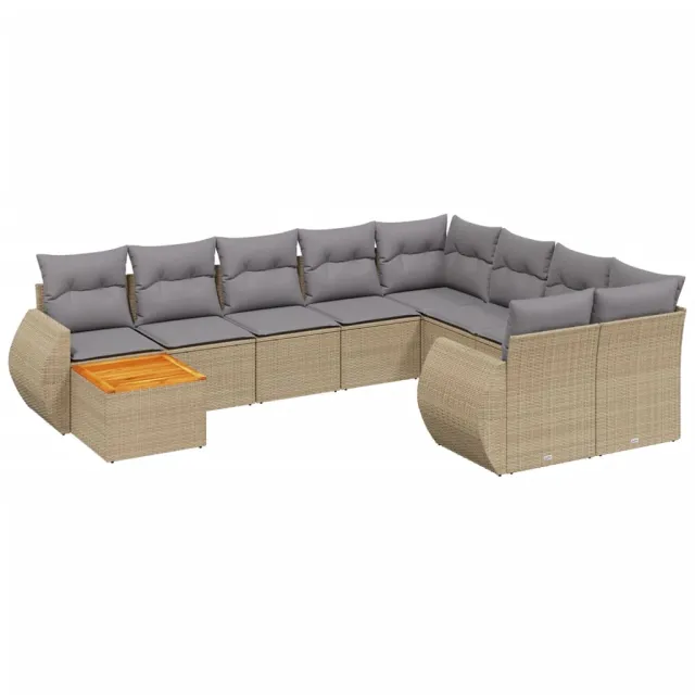 Salon de jardin avec coussins 10 pcs beige résine tressée