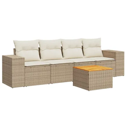 Salon de jardin avec coussins 5 pcs beige résine tressée 2