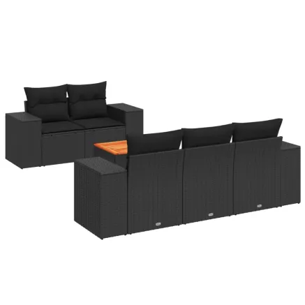 Salon de jardin 6 pcs avec coussins noir résine tressée 2