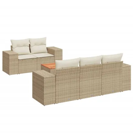 Salon de jardin avec coussins 6 pcs beige résine tressée 2