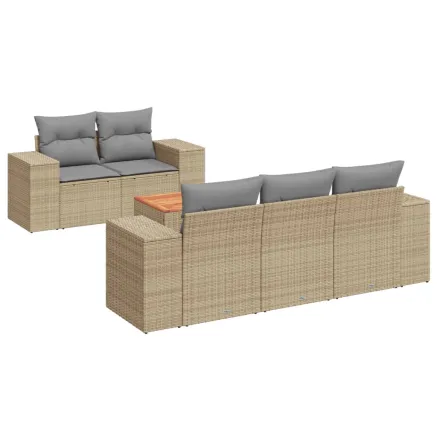 Salon de jardin avec coussins 6 pcs beige résine tressée 2