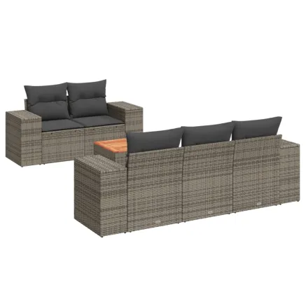 Salon de jardin 6 pcs avec coussins gris résine tressée 2