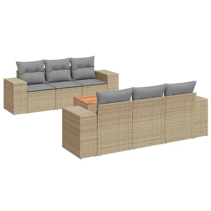 Salon de jardin avec coussins 7 pcs beige résine tressée 2