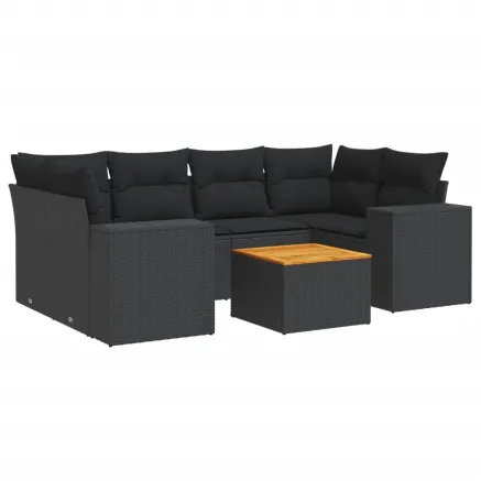 Salon de jardin 7 pcs avec coussins noir résine tressée 2