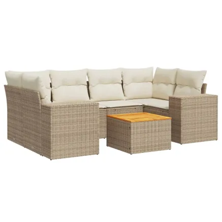 Salon de jardin avec coussins 7 pcs beige résine tressée 2