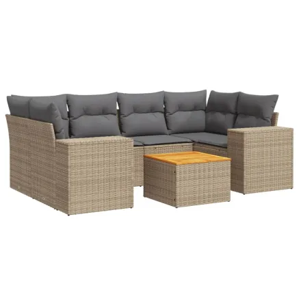 Salon de jardin avec coussins 7 pcs beige résine tressée 2