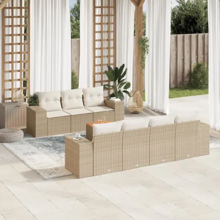 Salon de jardin avec coussins 8 pcs beige résine tressée