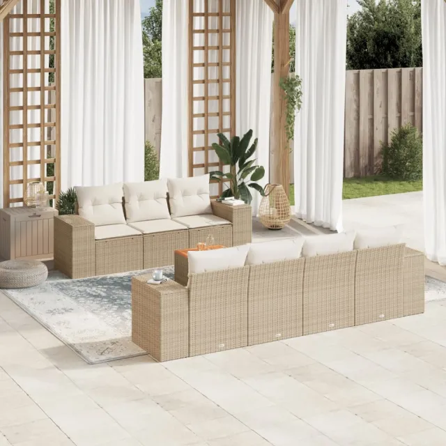 Salon de jardin avec coussins 8 pcs beige résine tressée