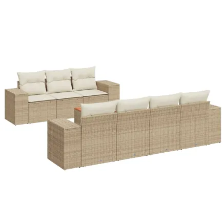 Salon de jardin avec coussins 8 pcs beige résine tressée 2
