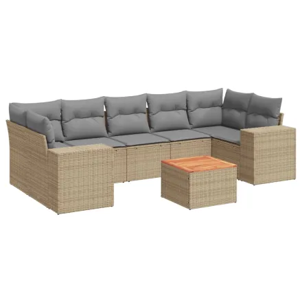 Salon de jardin avec coussins 8 pcs beige résine tressée 2
