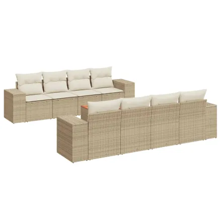 Salon de jardin avec coussins 9 pcs beige résine tressée 2