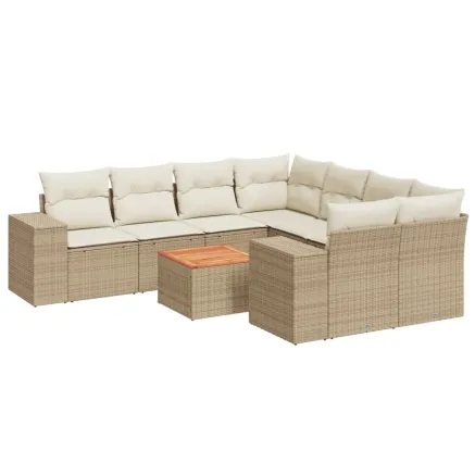 Salon de jardin avec coussins 9 pcs beige résine tressée 2