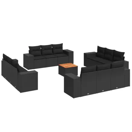 Salon de jardin avec coussins 13 pcs noir résine tressée 2