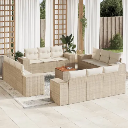 Salon de jardin avec coussins 13 pcs beige résine tressée