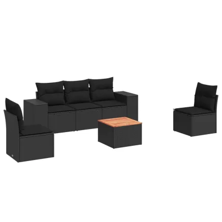 Salon de jardin 6 pcs avec coussins noir résine tressée 2