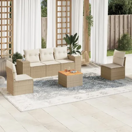 Salon de jardin avec coussins 6 pcs beige résine tressée