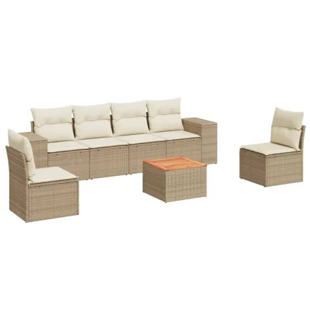 Salon de jardin avec coussins 7 pcs beige résine tressée 2