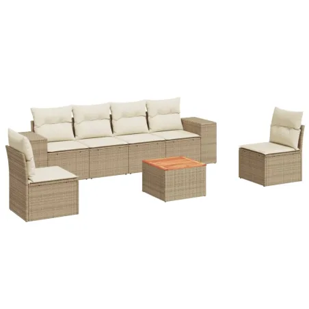 Salon de jardin avec coussins 7 pcs beige résine tressée
