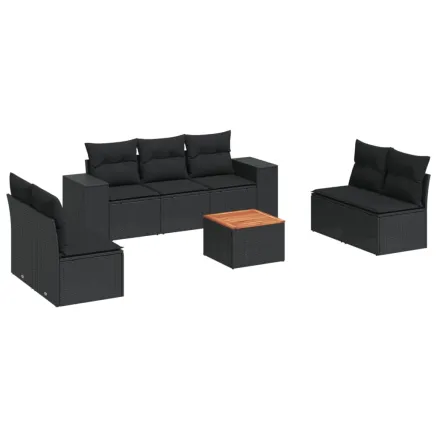 Salon de jardin 8 pcs avec coussins noir résine tressée 2
