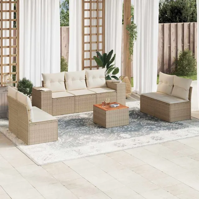 Salon de jardin avec coussins 8 pcs beige résine tressée