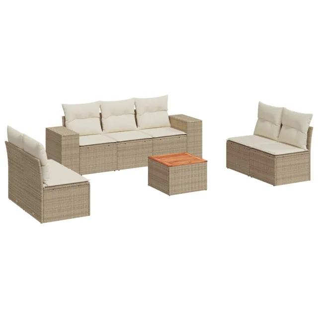 Salon de jardin avec coussins 8 pcs beige résine tressée