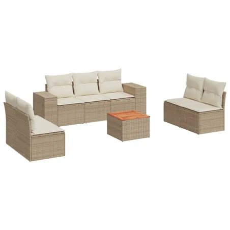 Salon de jardin avec coussins 8 pcs beige résine tressée