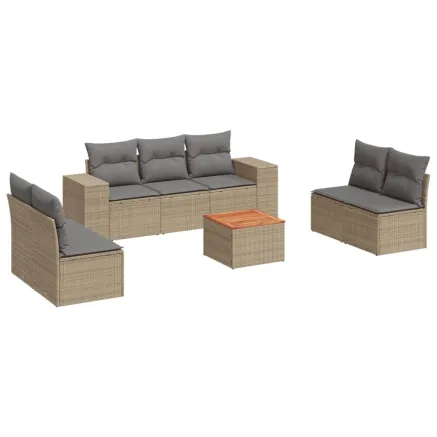 Salon de jardin avec coussins 8 pcs beige résine tressée 2