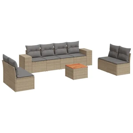 Salon de jardin avec coussins 9 pcs beige résine tressée 2