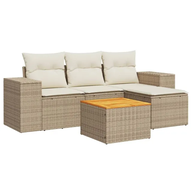 Salon de jardin avec coussins 5 pcs beige résine tressée