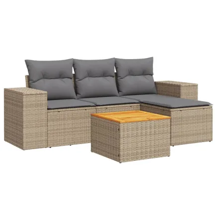 Salon de jardin avec coussins 5 pcs beige résine tressée 2