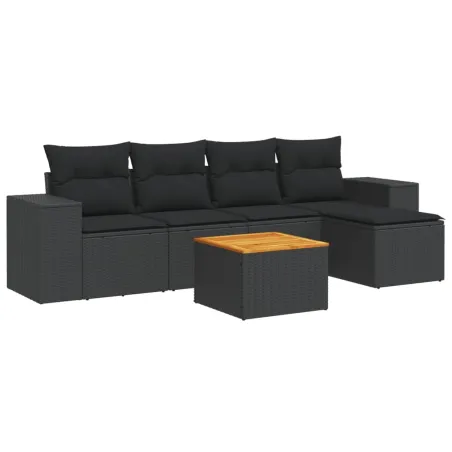 Salon de jardin 6 pcs avec coussins noir résine tressée