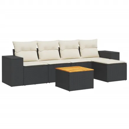Salon de jardin 6 pcs avec coussins noir résine tressée 2